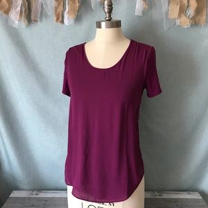 LOFT Short Sleeve Mixed Media Eggplant Purple Blouse - 161